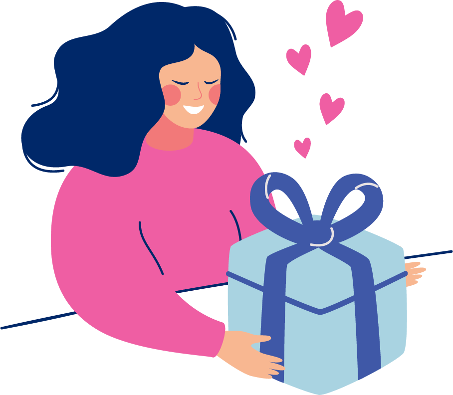 a happy woman with a gift box
