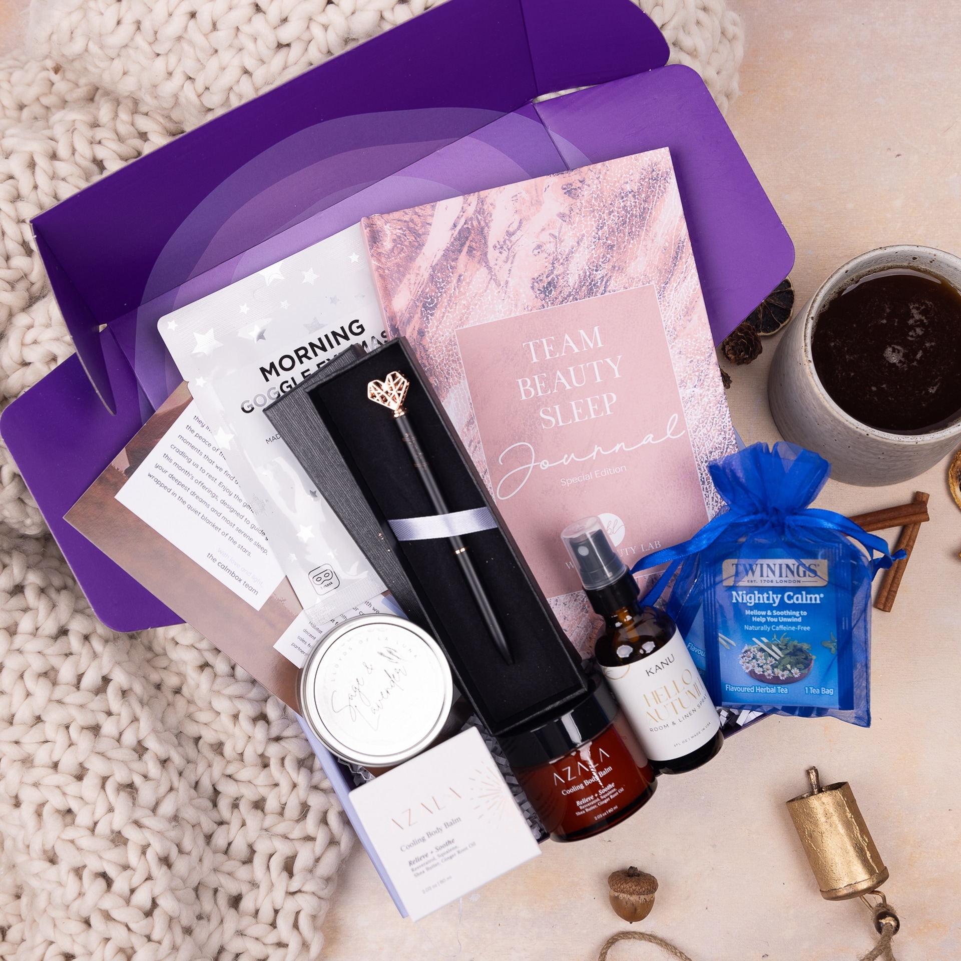 calmbox contents - teas and journals