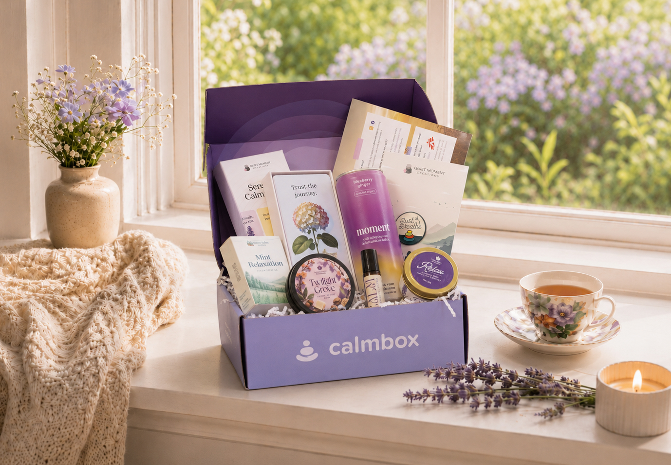 a calmbox on a table surrounded by calming items
