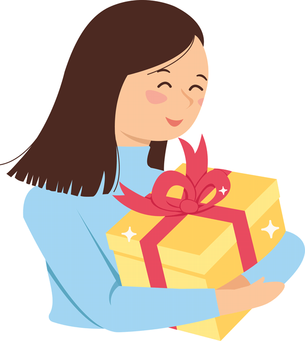 a happy woman holding a gift box