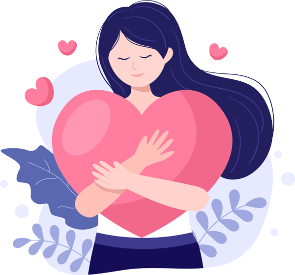 a happy woman hugging a heart